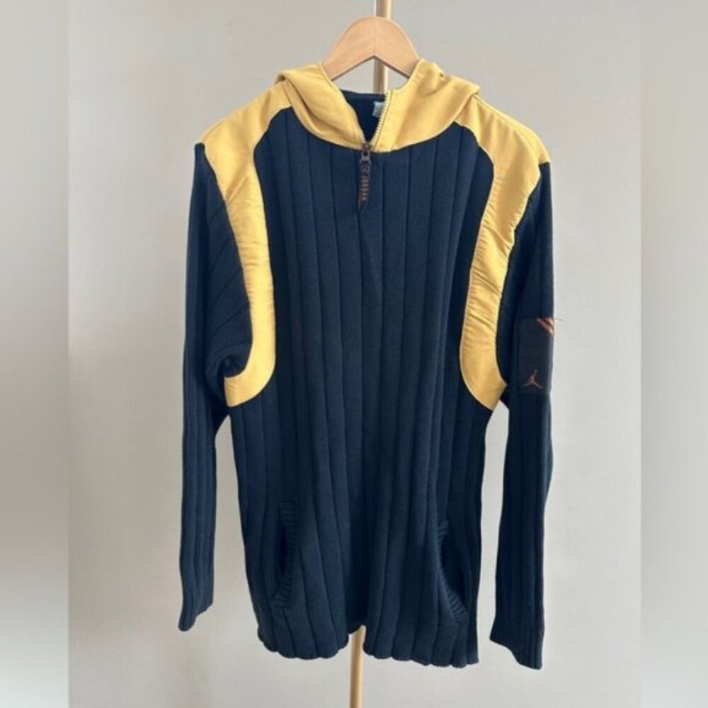 Vintage Air Jordan Flight Knit Half-Zip Hoodie L Yellow Black Korea